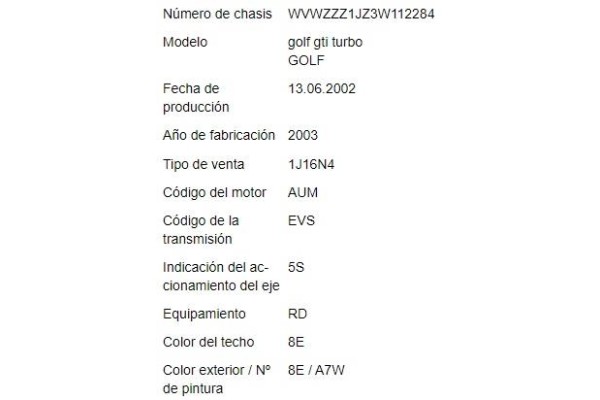 volkswagen golf iv berlina (1j1) del año 2002