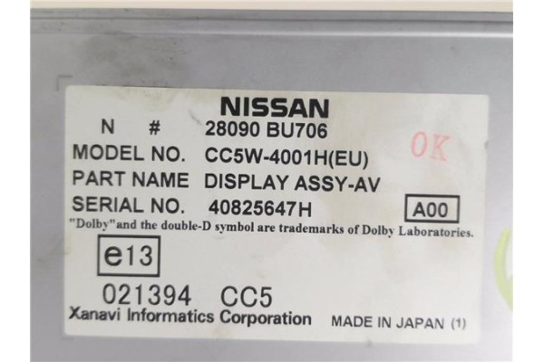 Recambio de pantalla para nissan almera tino (v10m) 1.8 básico referencia OEM IAM 28090BU706  