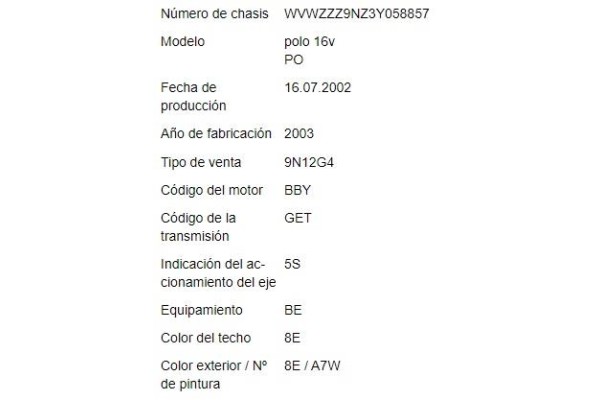 volkswagen polo iv (9n1) del año 2003