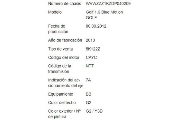 volkswagen golf vi (5k1) del año 2012