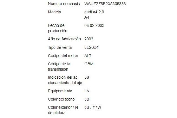 audi a4 berlina (8e) del año 2003