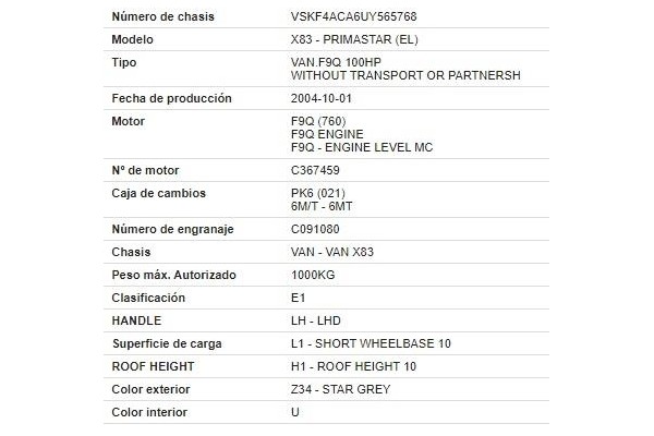 nissan primastar furgón (x83) del año 2004