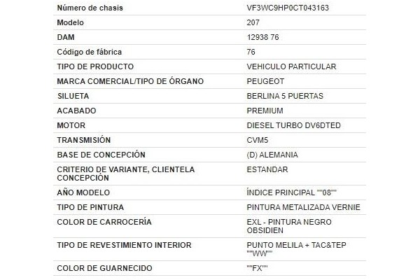 peugeot 207 del año 2012