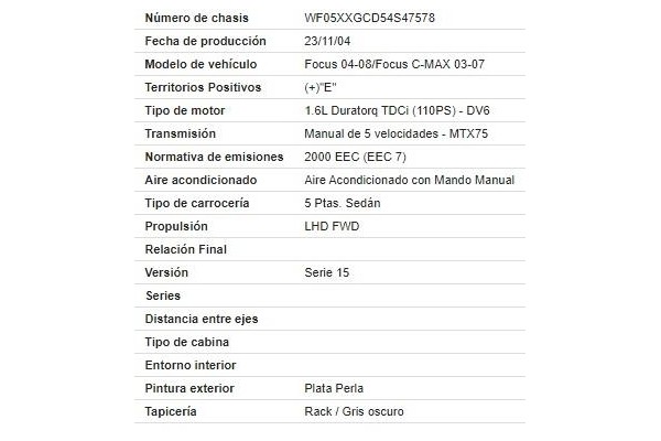 ford focus ii (da_) del año 2005