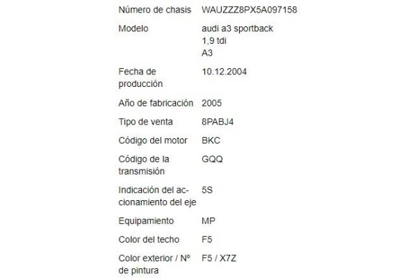 audi a3 sportback (8pa) del año 2005