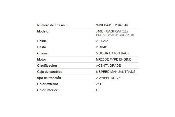 nissan qashqai (j10) del año 2008