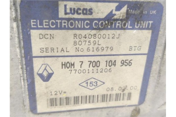 Recambio de centralita para renault kangoo i (f/kc0) d 65 1.9 (kc0e, kc02, kc0j, kc0n) referencia OEM IAM 7700104956 R04080012J 