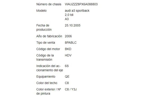 audi a3 sportback (8pa) del año 2006 audi a3 sportback (8pa) del año 2006
