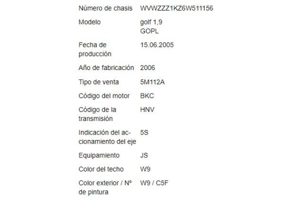 volkswagen golf v plus (5m1) del año 2005