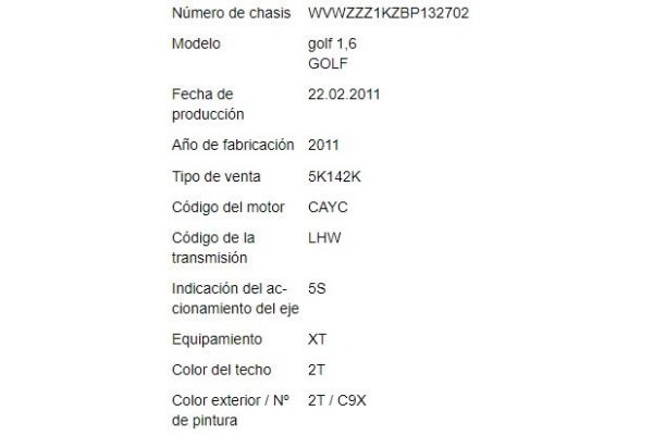 volkswagen golf vi (5k1) del año 2011