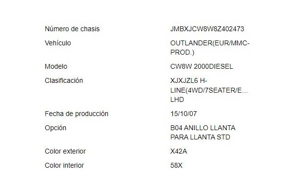 mitsubishi outlander (cw0) del año 2007