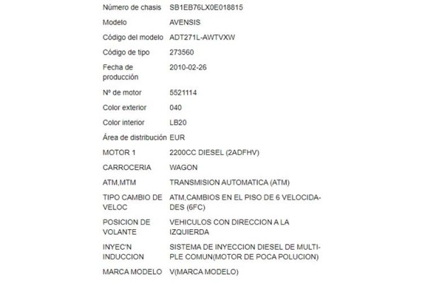 toyota avensis (t27) del año 2010