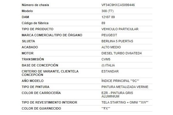 peugeot 308 del año 2010