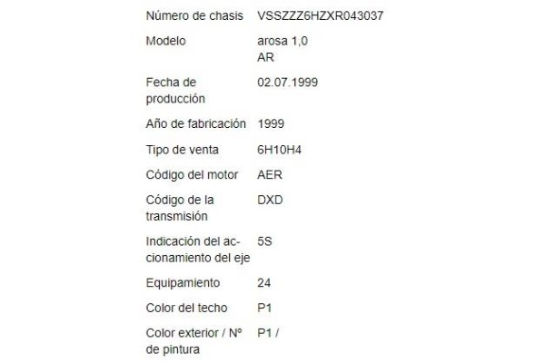 seat arosa (6h1) del año 1999