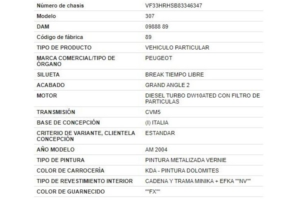 peugeot 307 break / sw (s1) del año 2004