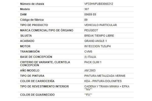 peugeot 307 break / sw (s1) del año 2003