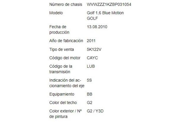 volkswagen golf vi (5k1) del año 2010