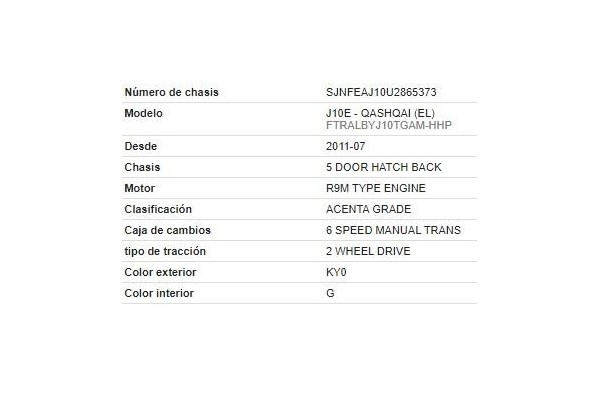 nissan qashqai (j10) del año 2014