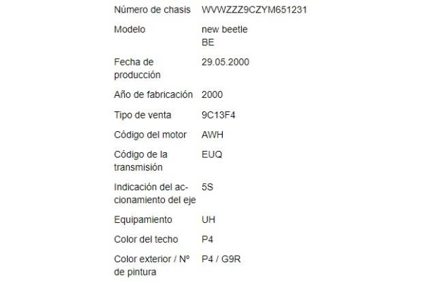 volkswagen new beetle berlina (9c1/1c1) del año 2000