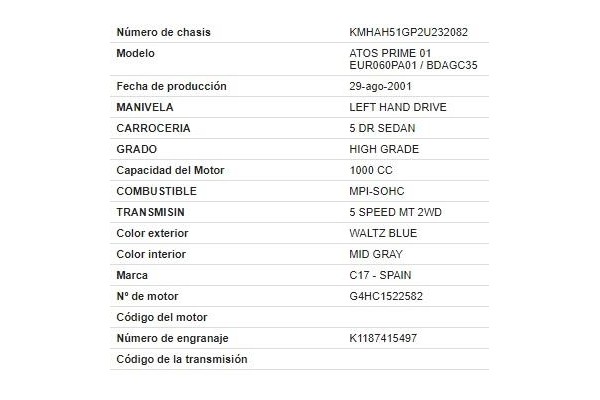 hyundai atos prime (mx) del año 2001
