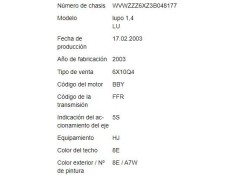 volkswagen lupo (6x1/6e1) del año 2003