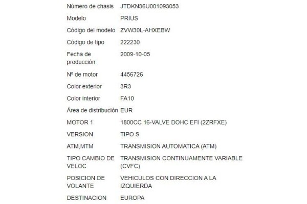 toyota prius (zvw30) del año 2009