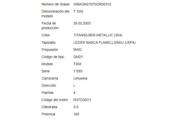 bmw serie 7 (e65/e66) del año 2003 bmw serie 7 (e65/e66) del año 2003
