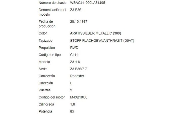 bmw serie z3 roadster (e36) del año 1998