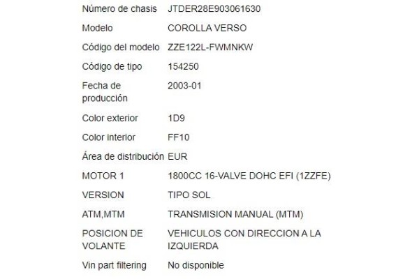 toyota corolla verso (e12) del año 2003