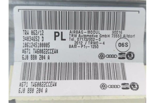 Recambio de kit airbag para seat ibiza berlina (6j5) 1.4 stylance / style referencia OEM IAM 6J0880204A 6J0880201Q  Recambio de kit airbag para seat ibiza berlina (6j5) 1.4 stylance / style referencia OEM IAM 6J0880204A 6J0880201Q