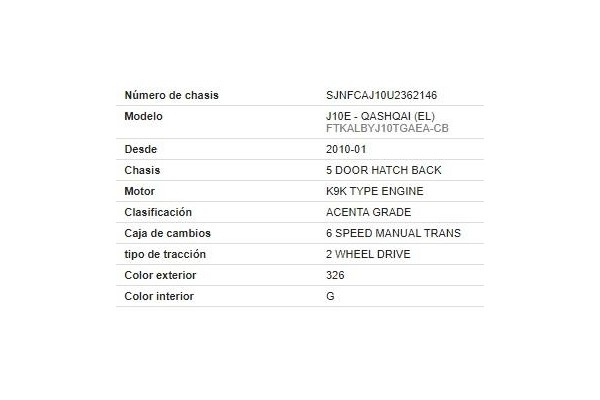 nissan qashqai (j10) del año 2011