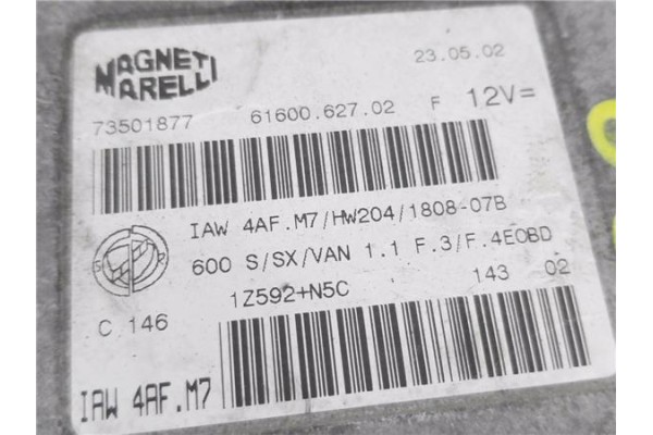 Recambio de centralita para fiat seicento (187) 1.1 (187axb, 187axb1a) referencia OEM IAM 73501877 6160062702  Recambio de centralita para fiat seicento (187) 1.1 (187axb, 187axb1a) referencia OEM IAM 73501877 6160062702