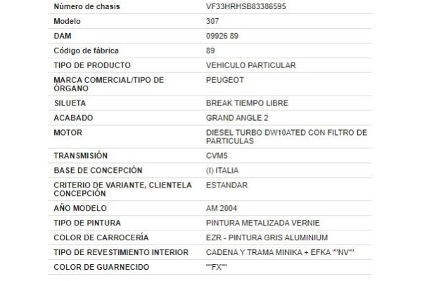 peugeot 307 break / sw (s1) del año 2004