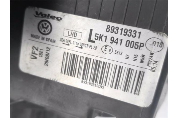 Recambio de faro delantero izquierdo para volkswagen golf vi (5k1) 1.6 advance referencia OEM IAM 5K1941005P 89319331 