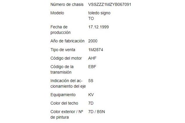 seat toledo (1m2) del año 2000