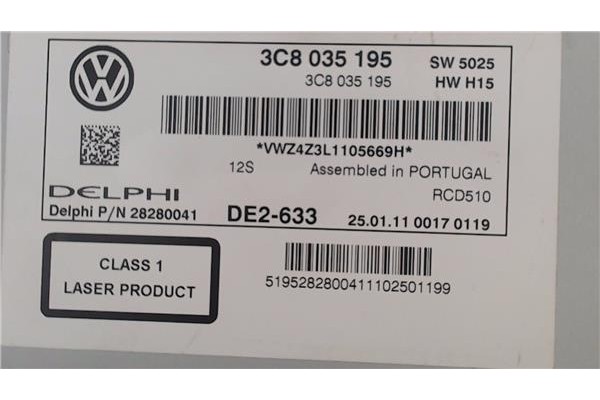 Recambio de radio / cd para volkswagen golf vi (5k1) 1.6 advance referencia OEM IAM 3C8035195  