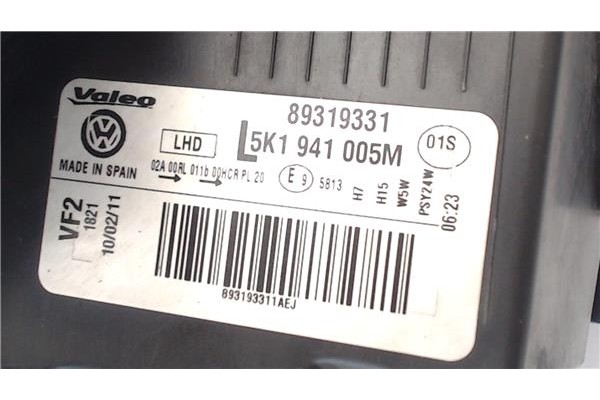 Recambio de faro delantero izquierdo para volkswagen golf vi (5k1) 1.6 advance referencia OEM IAM 5K1941005M  