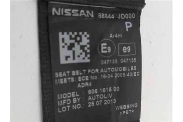 Recambio de cinturon seguridad trasero derecho para nissan qashqai (j10) 1.6 360 referencia OEM IAM 88344JD000 606161500 