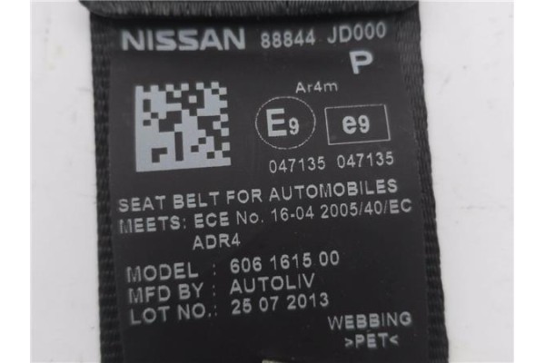 Recambio de cinturon seguridad trasero izquierdo para nissan qashqai (j10) 1.6 360 referencia OEM IAM 88844JD000 606161500 