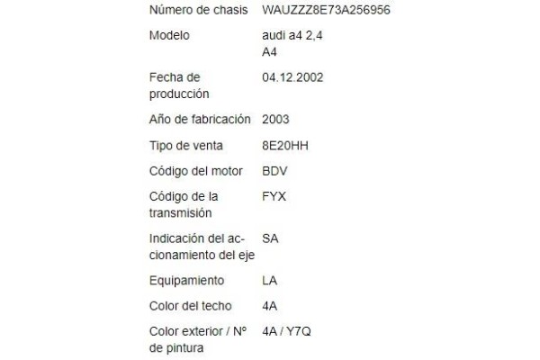 audi a4 berlina (8e) del año 2003