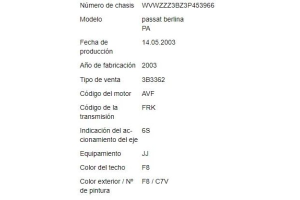 volkswagen passat berlina (3b3) del año 2003