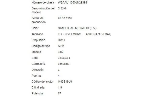 bmw serie 3 berlina (e46) del año 1999