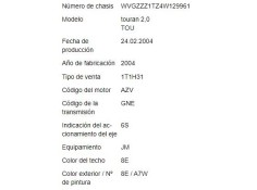 volkswagen touran (1t1) del año 2004