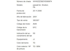 volkswagen passat berlina (3b3) del año 2001