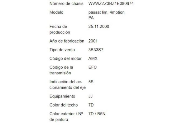 volkswagen passat berlina (3b3) del año 2001