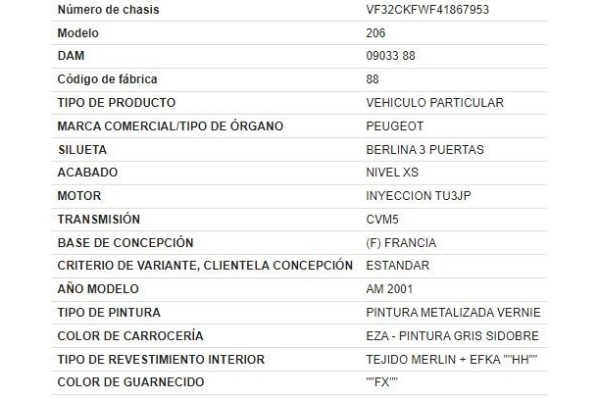peugeot 206 del año 2001