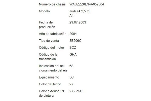 audi a4 berlina (8e) del año 2003