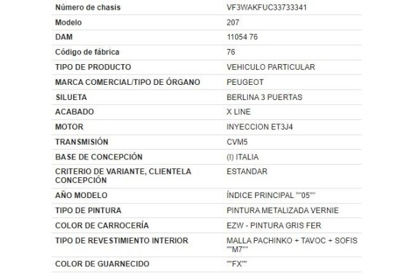 peugeot 207 del año 2007