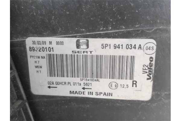 Recambio de faro delantero dcho para seat leon (1p1) 1.6 tdi referencia OEM IAM 5P1941034B  
