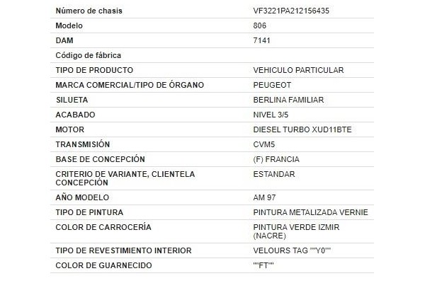 peugeot 806 del año 1997